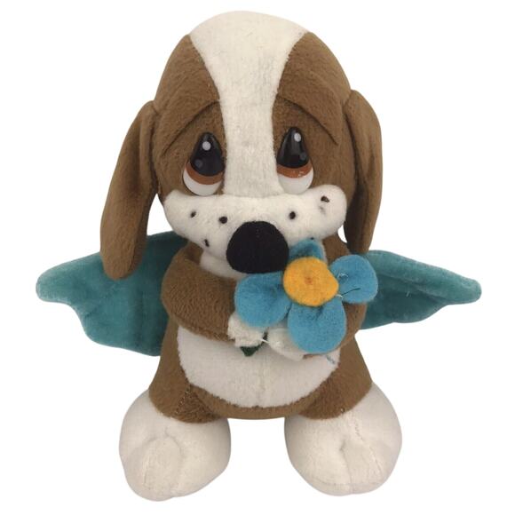Nanco Sad Sam Plush 8" Basset Hound Beagle Dog Blue Angel Wings Flower Stuffed - Picture 1 of 11